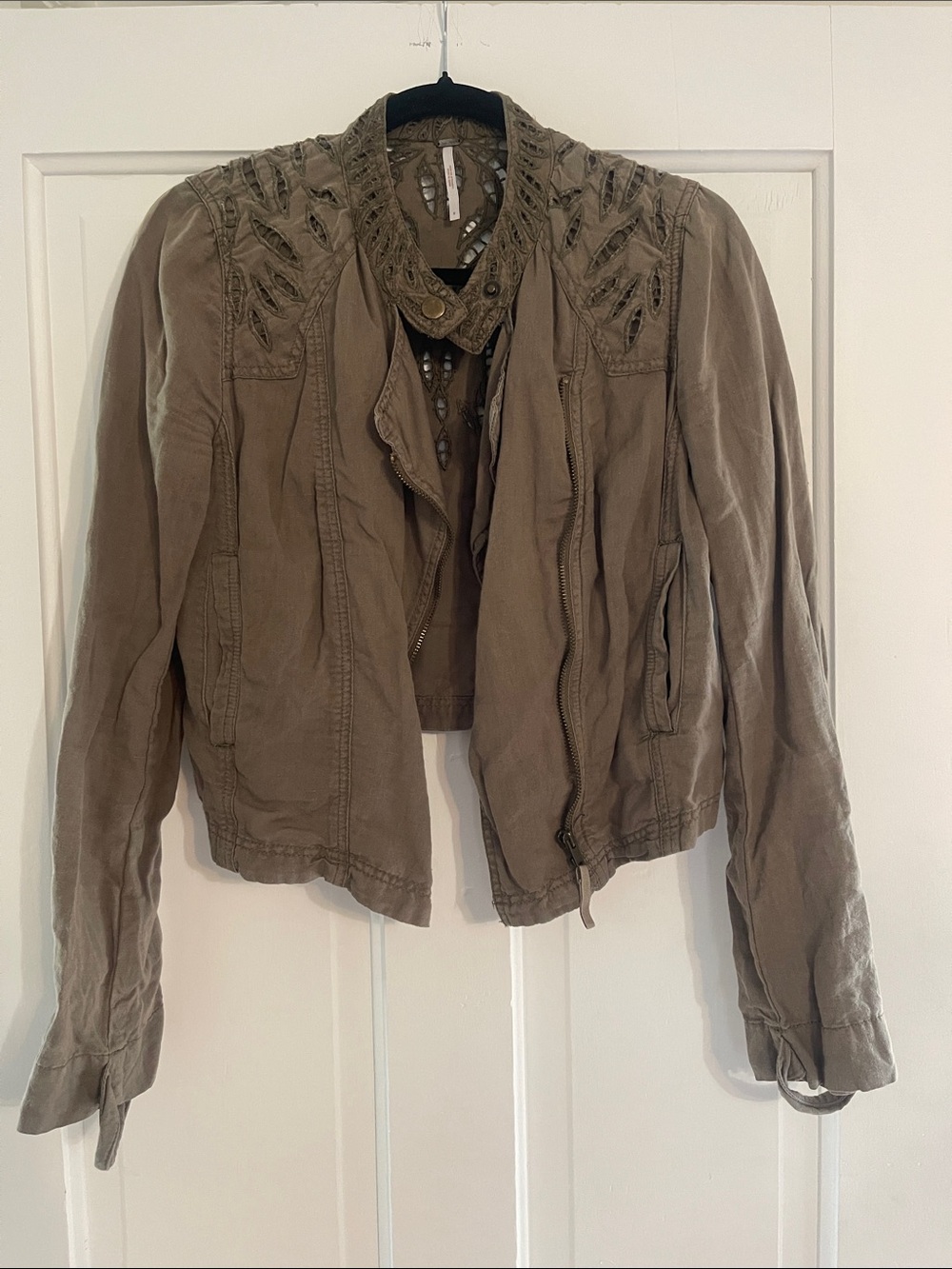 Free People Womens Olive Embellished Utility Jacket size medium